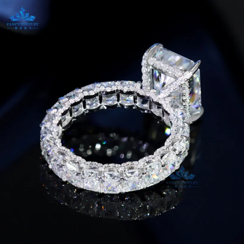 2025 Hot Selling 925 Silver Full Diamond Ring Band 5CT 9x11mm Radiant Emerald Moissanite Diamond Rings with Luxury Design - Image 3