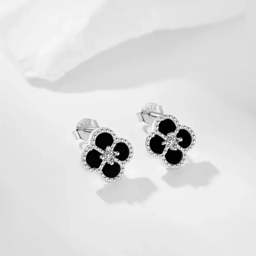 High Quality Trending Design 925 Sterling Silver Black Clover Earrings Jewelry Women Diamond Cubic Zirconia Earring Manufacturer - Image 2