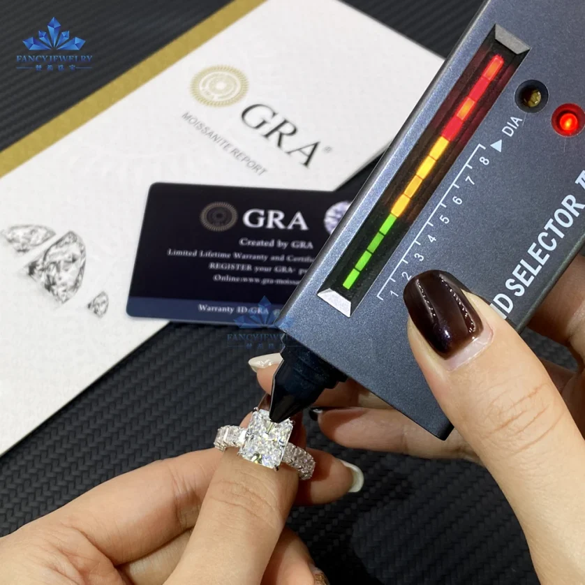 2025 Hot Selling 925 Silver Full Diamond Ring Band 5CT 9x11mm Radiant Emerald Moissanite Diamond Rings with Luxury Design - Image 4