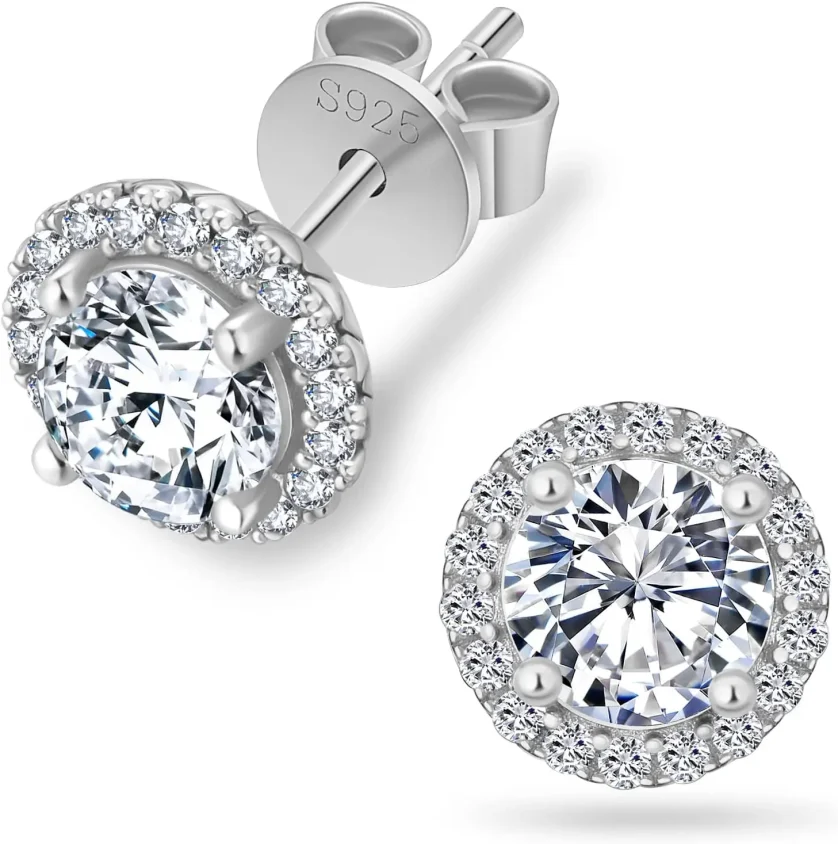 1.0CT 2.0CT Halo Lab Diamond White Gold Vermeil 925 Sterling Silver Studs Men Women Jewelry Round VVS GRA Moissanite Earring - Image 6
