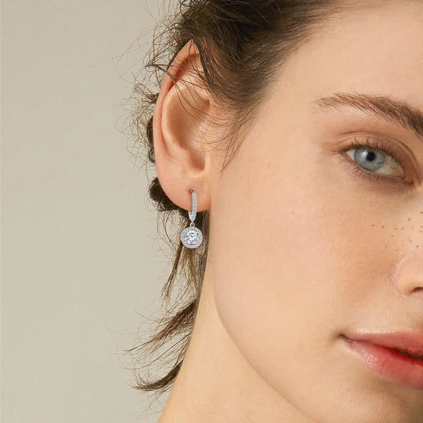 Luxury Round Dangle Hoop Earrings 1ct Diamond 925 Sterling Silver Ladies Mossanit Earrings for Women - Image 5
