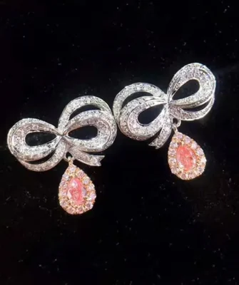 European Wedding Diamond Jewelry 18k White Gold 0.205/0.17ct pink Diamond Stud Earring for Women
