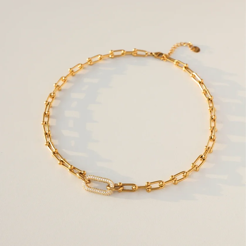 New Unique Design 18k Gold Plated Stainless Steel Two Tone Splicing Chain Oval Full Zircon Charms Bracelet for Women YF3678 - Image 5