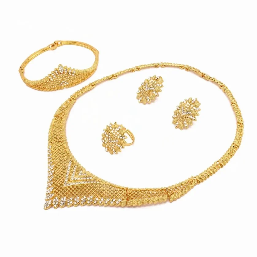 Sinya New Arrive Plated Jewelry Gold Style Earrings and Necklace Suit With Crystal and Diamond Jewelry Fashion Set