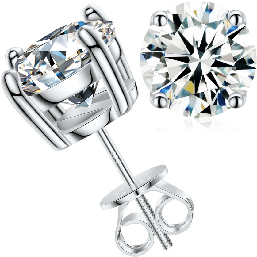 USA Local Stock Men Women Luxury 18K Gold Plated Sterling Silver Classic VVS Moissanite Diamond Stud Earrings With Gift Box - Image 6