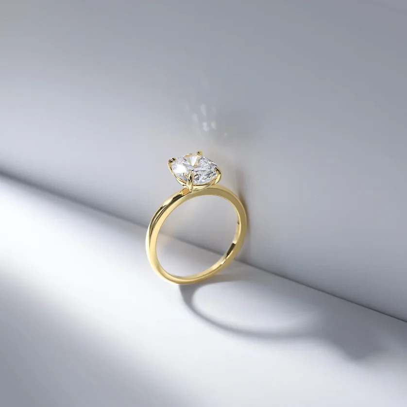 OLAN Trendy 925 Sterling Silver Gold Plate Rings for Women 3ct Oval Cut Zirconia Diamond Solitaire Ring Engagement Wedding Band