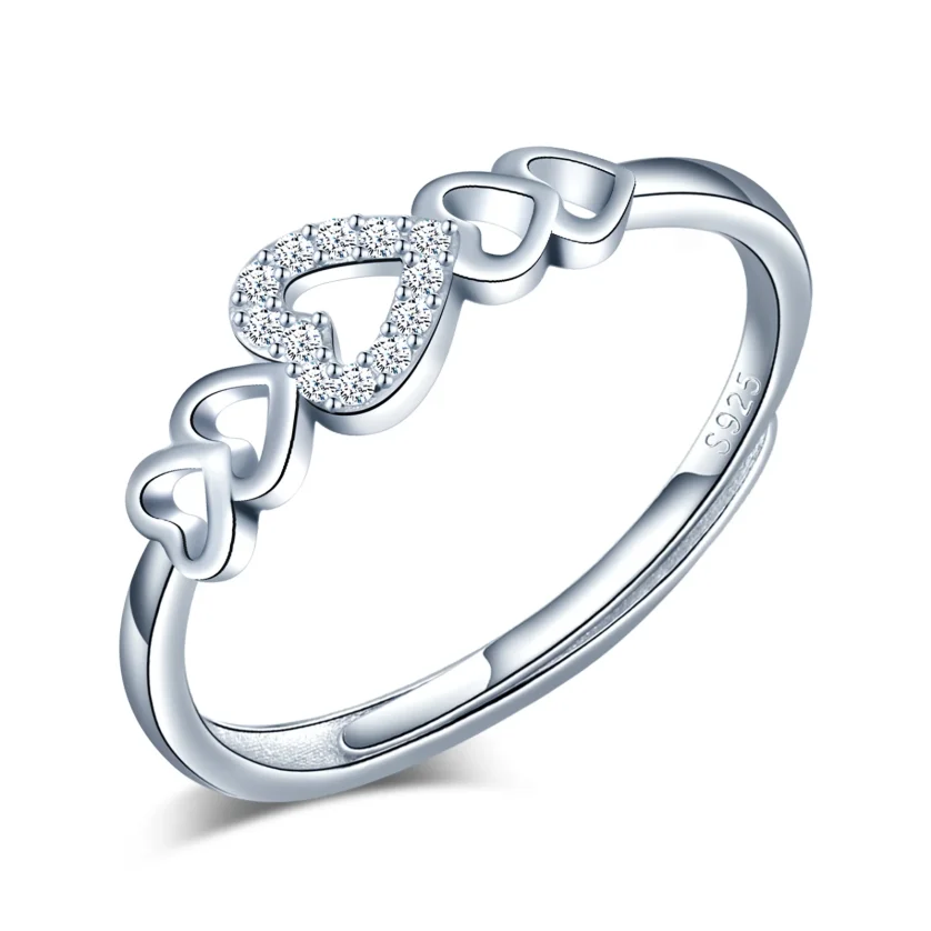 Custom Wholesale Cubic Zirconia Ring Promise Women Jewelry Engagement Wedding 925 Sterling Silver Heart Ring - Image 6