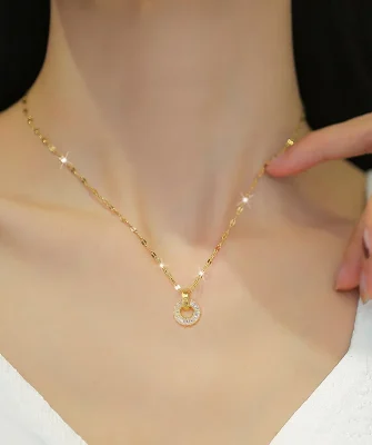 2024 Necklace Earrings Set Titanium Steel Set Jewelry Set Women Stainless Steel Diamond Hoop Jewelry Two Piece