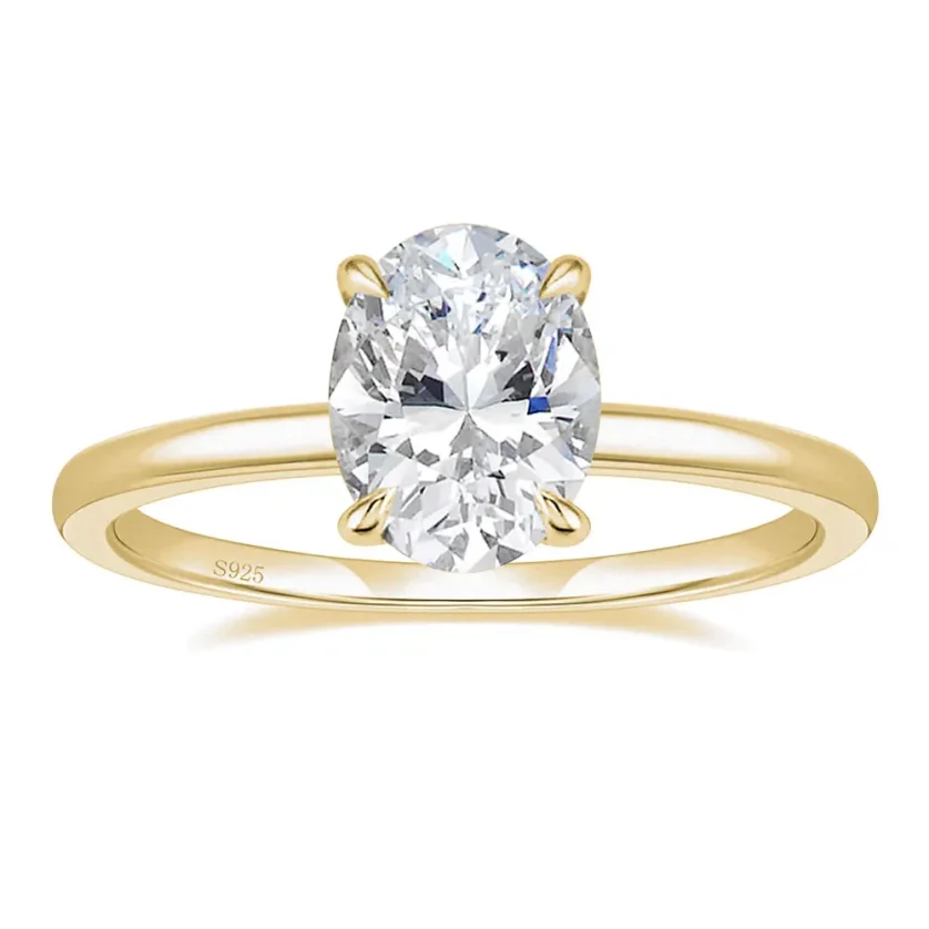 OLAN Trendy 925 Sterling Silver Gold Plate Rings for Women 3ct Oval Cut Zirconia Diamond Solitaire Ring Engagement Wedding Band - Image 6