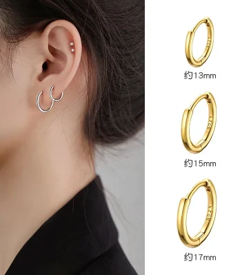 Glossy Hoop Earrings 925 Silver Gold Color Earrings Piercing Accessory Trendy Huggie Female Hoops for Women