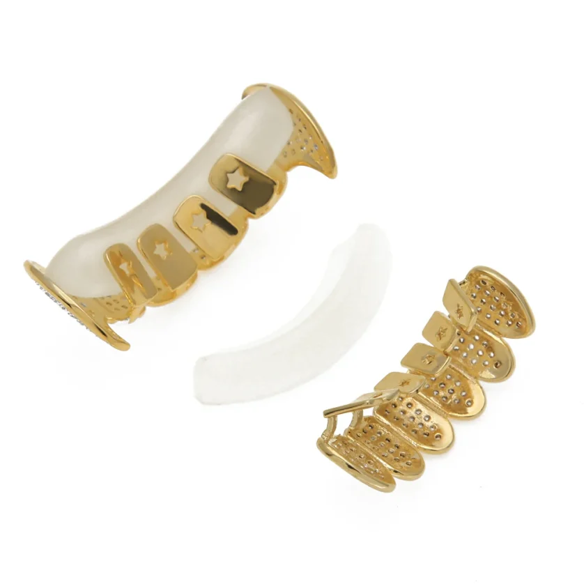 Hiphop Jewelry Grills Hot Sale Top and Bottom Set Micro Pave Bling Diamond Custom Gold Grillz Cz Ice Out Grillz Teeth Set - Image 3