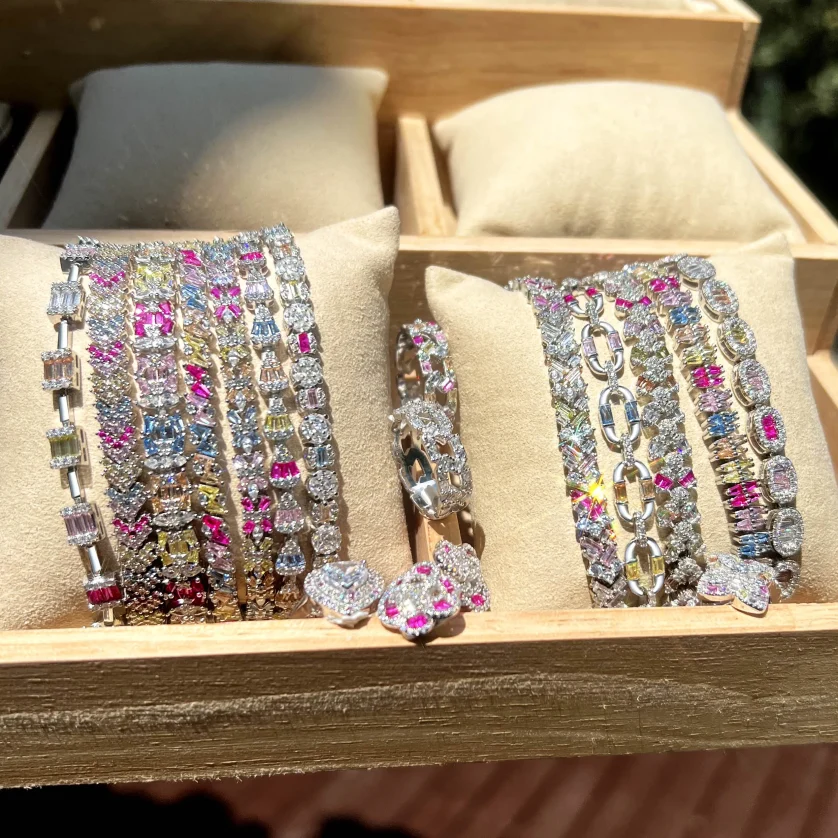Dylam Rainbow Pink Boho Jewelry Stone Adjustable S925 Sterling Silver Bracelet for Women Cubic Zircon Tennis Bracelets Set - Image 4