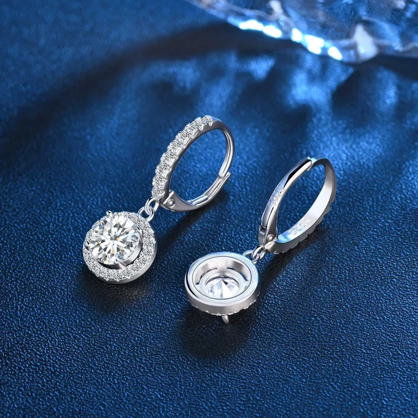 Luxury Round Dangle Hoop Earrings 1ct Diamond 925 Sterling Silver Ladies Mossanit Earrings for Women - Image 4