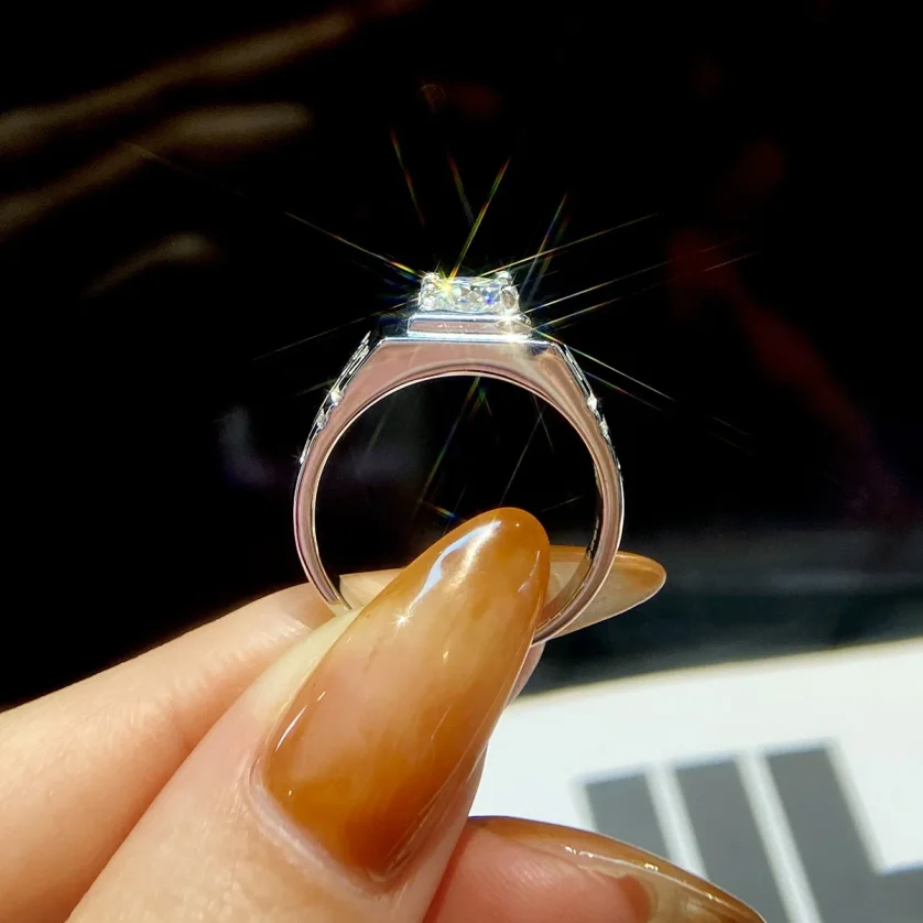 Hip Hop Custom 925 Sterling Silver Cz Moissanite Men's Patterned Rings Round Cut   for Men's Wedding Engagement Ring - Image 2