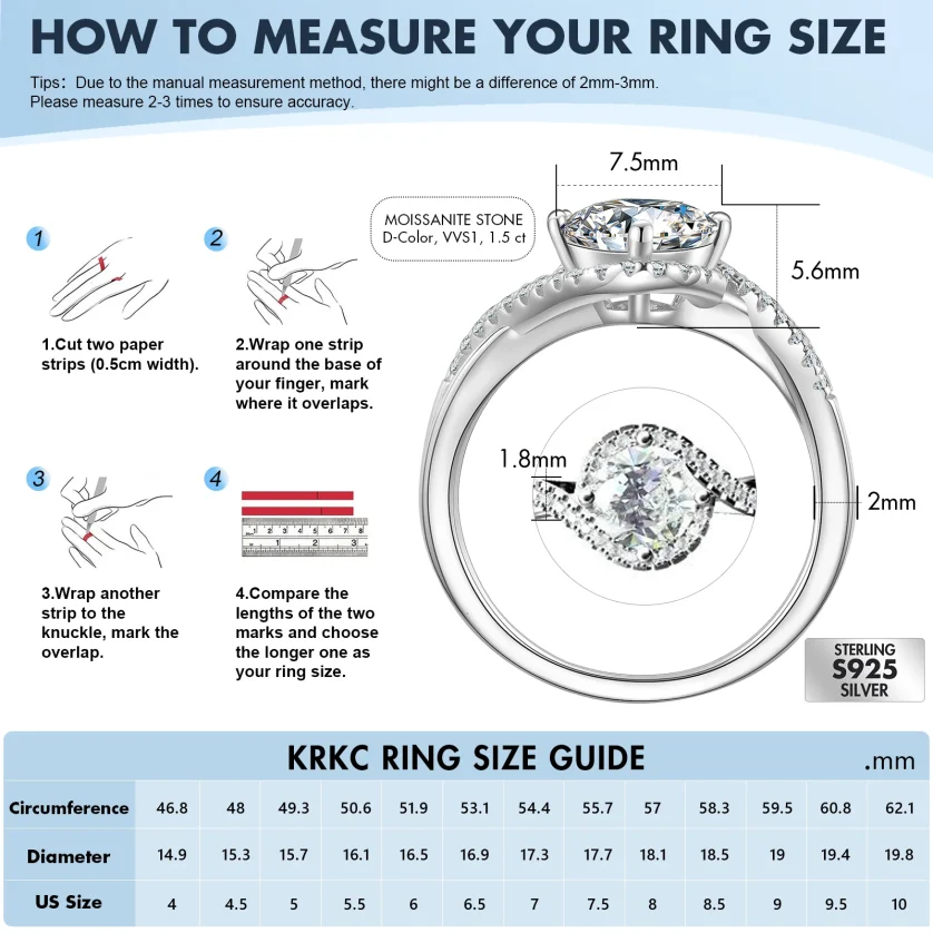 2.0ct 1ct Luxury Bridal Promise Rings White Gold Plated 925 Sterling Silver Women Wedding Engagement VVS Moissanite Diamond Ring - Image 5
