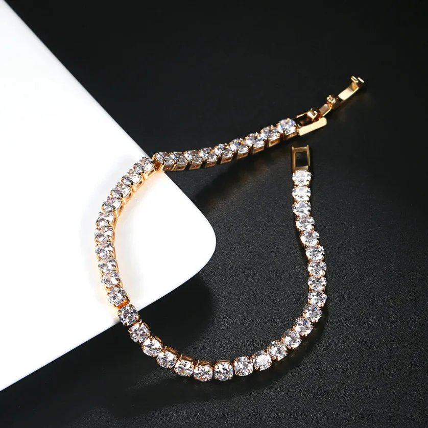 2024 New Fashion Jewelry Wholesale Copper Alloy Gold Plated 4MM Cubic Zirconia CZ Diamond Charm Tennis Bracelet for Women - Image 5