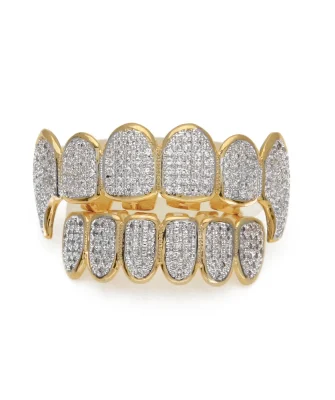 Hiphop Jewelry Grills Hot Sale Top and Bottom Set Micro Pave Bling Diamond Custom Gold Grillz Cz Ice Out Grillz Teeth Set