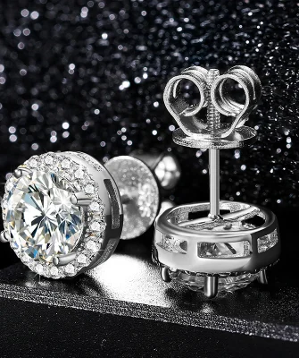 Local USA Stock Trendy Jewelry 925 Sterling Silver VVS Moissanite Diamond Cluster Screw Back Stud Earrings for Men Women