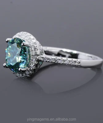 Fine Engagement Wedding Colored Diamond Jewelry Silver 925 Green Moissanite Ring for Women