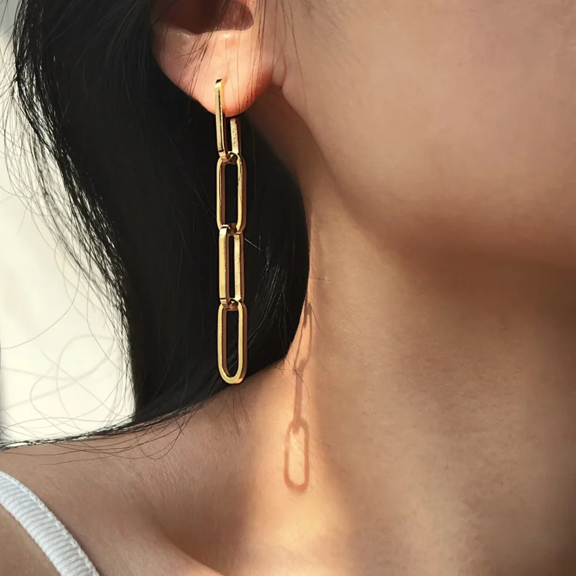 Dropshipping High Quality New 18K Gold Plated Stainless Steel Drop Earring for Women Girls Long Chain Link Earrings Jewelry - Image 2