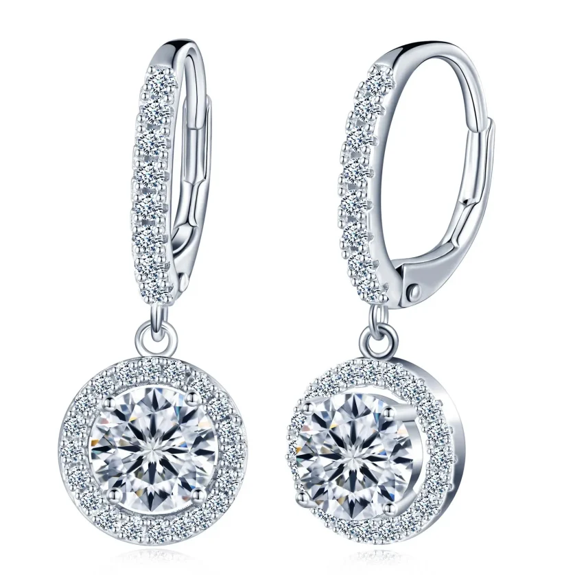 Luxury Round Dangle Hoop Earrings 1ct Diamond 925 Sterling Silver Ladies Mossanit Earrings for Women - Image 6