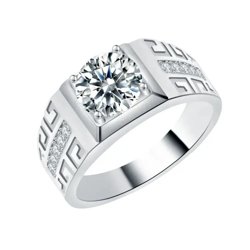 Hip Hop Custom 925 Sterling Silver Cz Moissanite Men's Patterned Rings Round Cut   for Men's Wedding Engagement Ring - Image 6