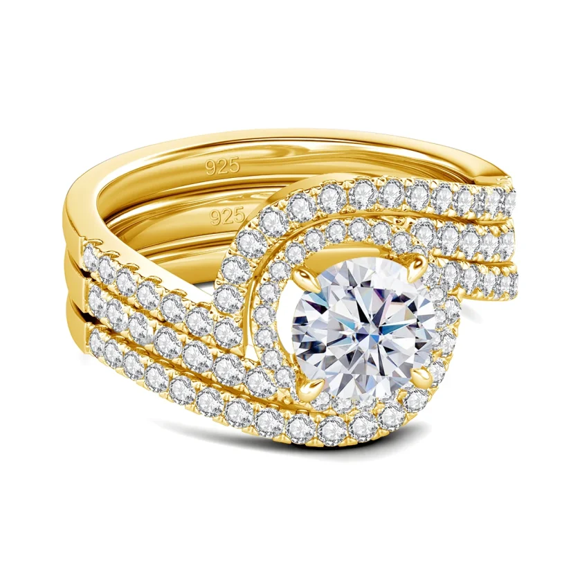 Luxury Rings 3pcs Set Wedding Engagement 925 Sterling Silver 18K Gold Woman Moissanite Diamonds Finger Ring - Image 2