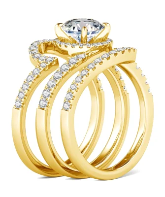 Luxury Rings 3pcs Set Wedding Engagement 925 Sterling Silver 18K Gold Woman Moissanite Diamonds Finger Ring