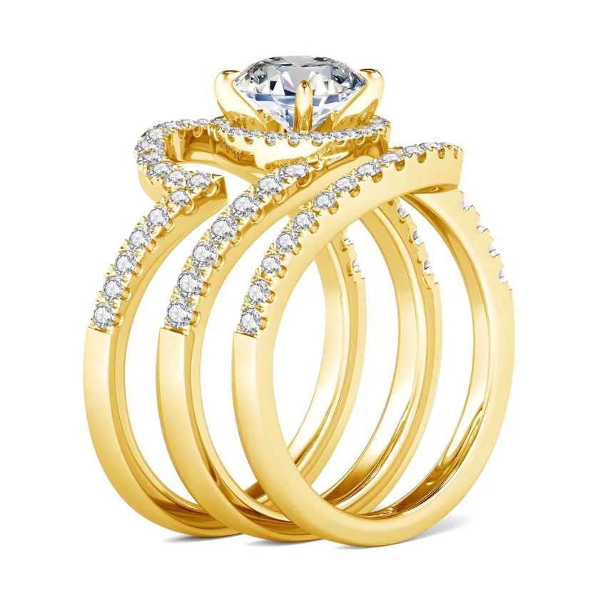 Luxury Rings 3pcs Set Wedding Engagement 925 Sterling Silver 18K Gold Woman Moissanite Diamonds Finger Ring