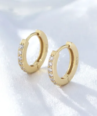 Wholesale Simple  Trendy Jewelry Psj S925 Sterling Silver 14k 18k Gold Plated Vermeil Hoop Huggies Earrings for Women Girls