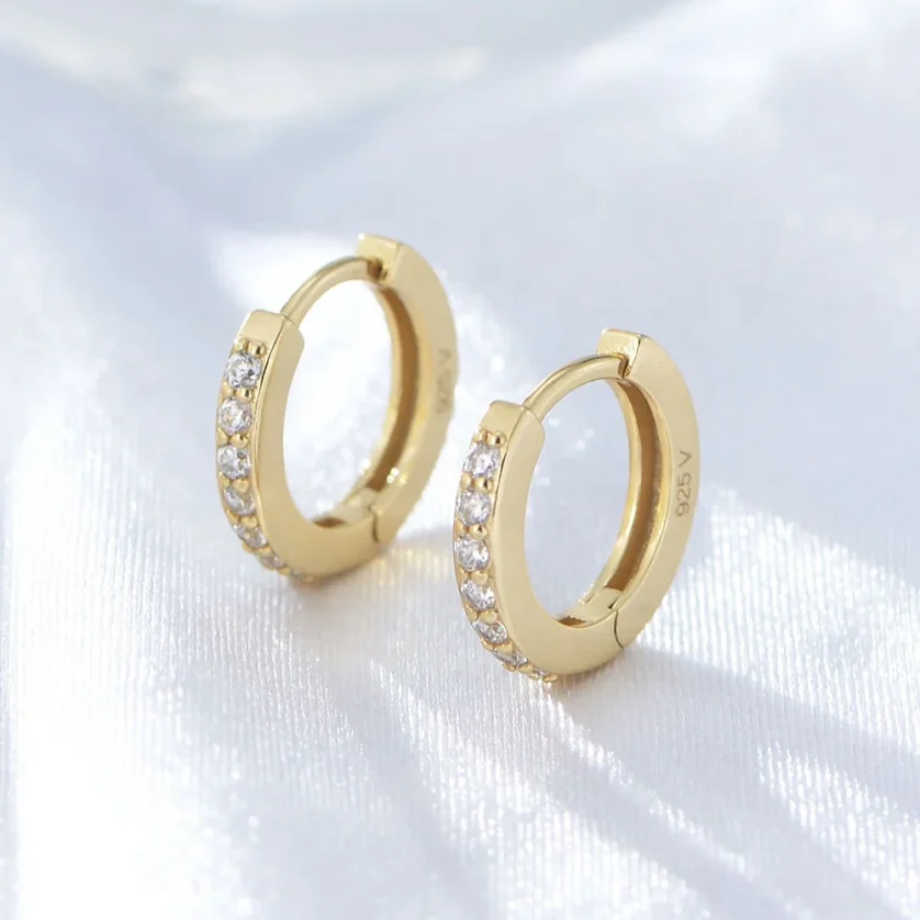 Wholesale Simple  Trendy Jewelry Psj S925 Sterling Silver 14k 18k Gold Plated Vermeil Hoop Huggies Earrings for Women Girls