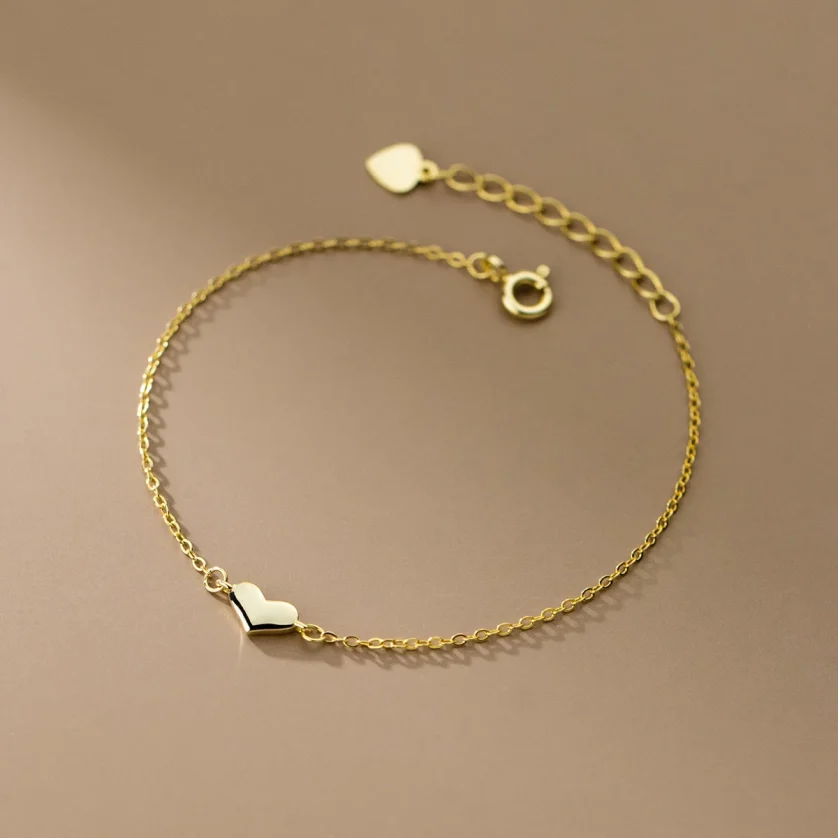 Minimalist 925 Silver love Heart Plain Gold Plated Bracelets for Women Girls Couples Lover Valentine's Day - Image 6