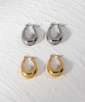 New Trendy Earring 18K Gold Plated Simplist Oval Hollow Hoop Earrings for Women Stainless Steel Earrings Wholesale