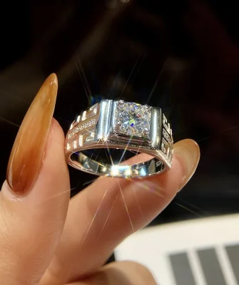 Hip Hop Custom 925 Sterling Silver Cz Moissanite Men's Patterned Rings Round Cut   for Men's Wedding Engagement Ring