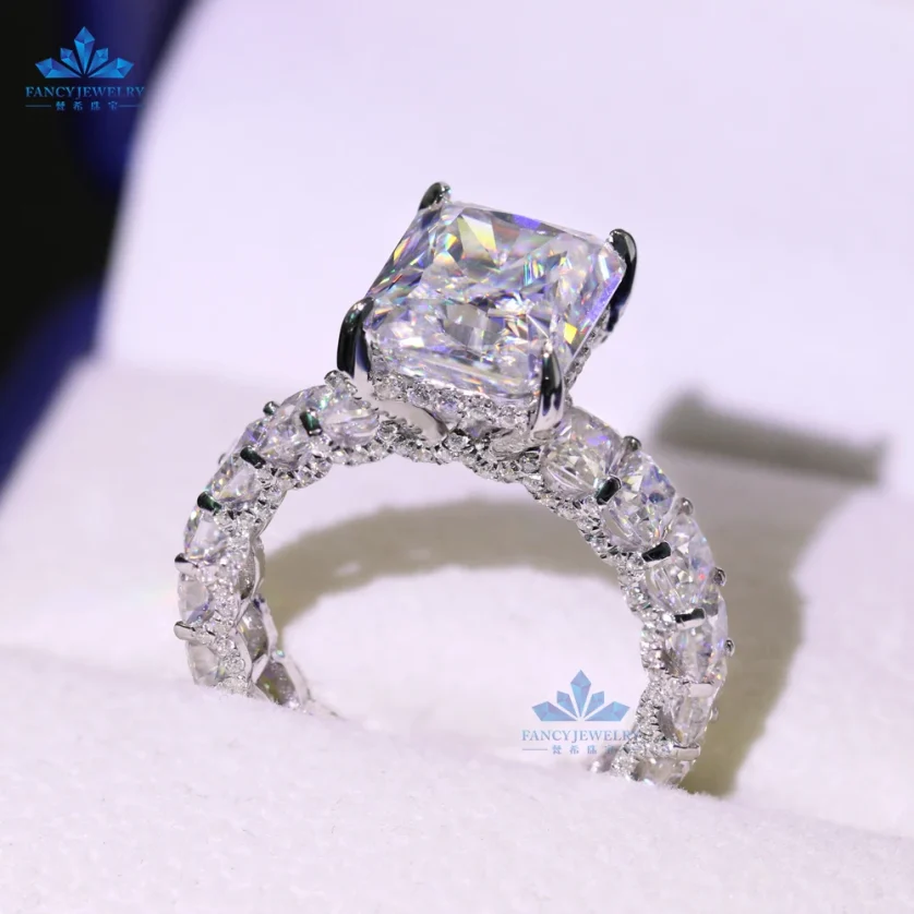 2025 Hot Selling 925 Silver Full Diamond Ring Band 5CT 9x11mm Radiant Emerald Moissanite Diamond Rings with Luxury Design - Image 5