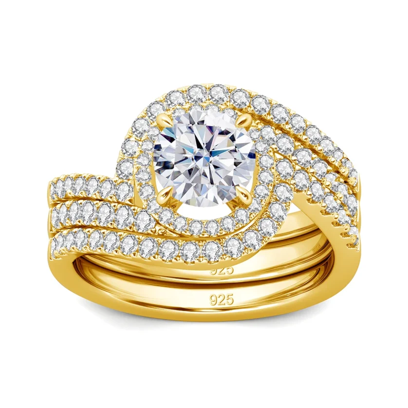 Luxury Rings 3pcs Set Wedding Engagement 925 Sterling Silver 18K Gold Woman Moissanite Diamonds Finger Ring - Image 6