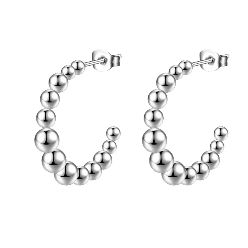 2023 14K Gold Filled Beaded Hoop Earring for Women, C Shape Stainless Steel Ball Earring Jewelry - Image 4