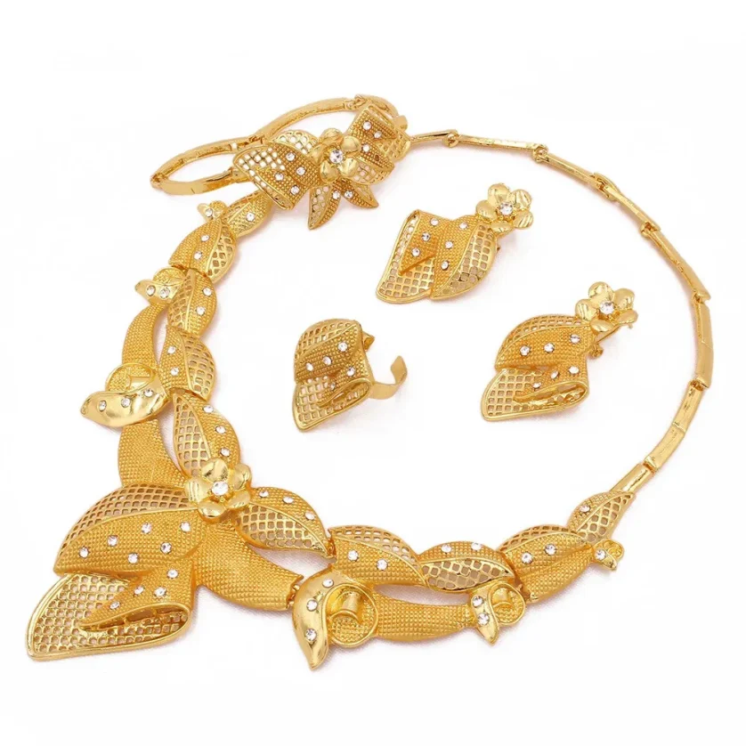 Sinya New Arrive Plated Jewelry Gold Style Earrings and Necklace Suit With Crystal and Diamond Jewelry Fashion Set - Image 4
