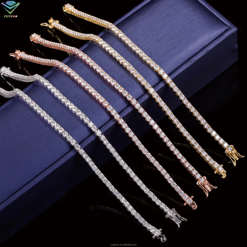 Ready to Ship Gold Plated Silver D Color VVS Moissanite Diamond Tennis Chain Bracelet With GRA Certificate - Image 3
