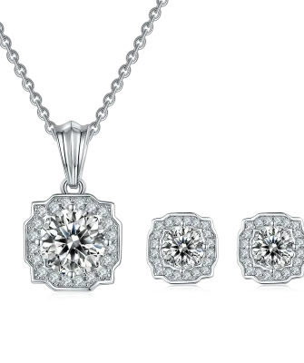 Wuzhou Nice Jewelry 925 Sterling Silver Moissanite Diamond Necklace  Jewelry Set for Women