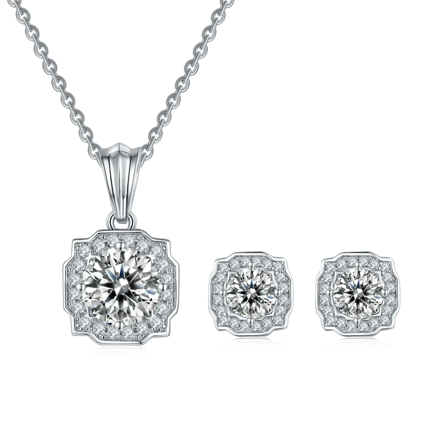 Wuzhou Nice Jewelry 925 Sterling Silver Moissanite Diamond Necklace  Jewelry Set for Women