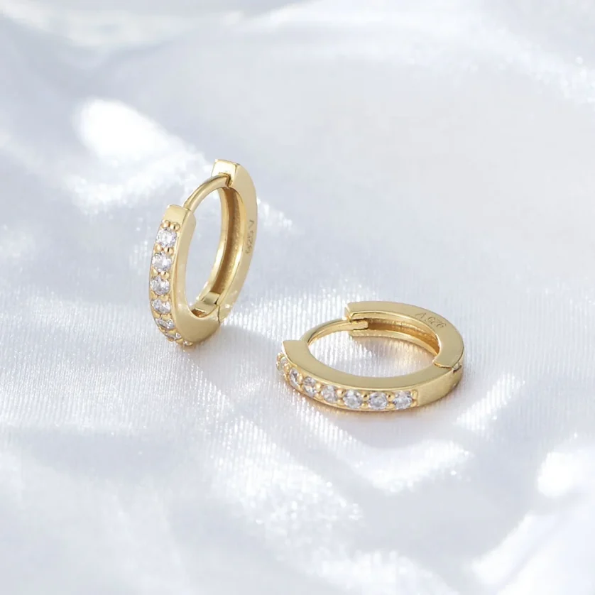 Wholesale Simple  Trendy Jewelry Psj S925 Sterling Silver 14k 18k Gold Plated Vermeil Hoop Huggies Earrings for Women Girls - Image 2