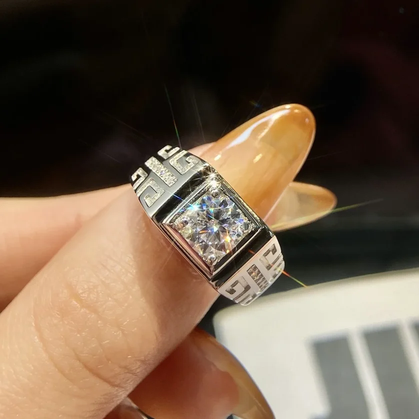 Hip Hop Custom 925 Sterling Silver Cz Moissanite Men's Patterned Rings Round Cut   for Men's Wedding Engagement Ring - Image 3