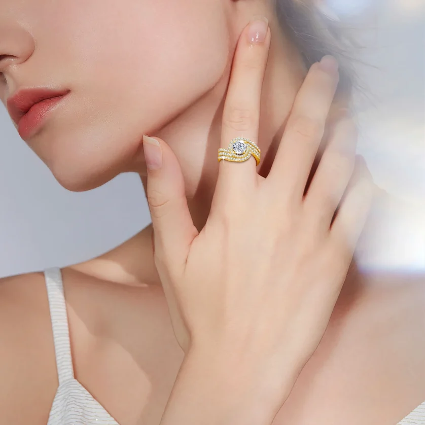 Luxury Rings 3pcs Set Wedding Engagement 925 Sterling Silver 18K Gold Woman Moissanite Diamonds Finger Ring - Image 4