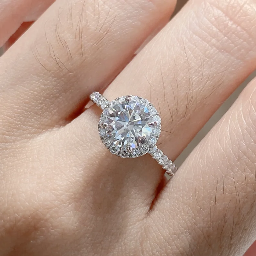 18K Real Gold IGI CERTIFIED Lab Grown Diamond 1Carat 2ct Solitaire Halo Round Cut Custom Jewelry Women Wedding Engagement Rings - Image 2