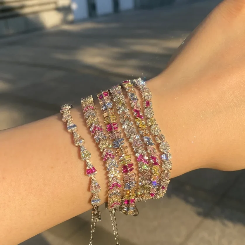 Dylam Rainbow Pink Boho Jewelry Stone Adjustable S925 Sterling Silver Bracelet for Women Cubic Zircon Tennis Bracelets Set - Image 5