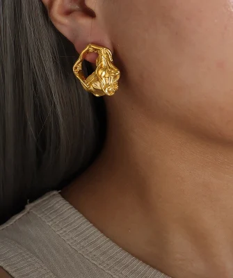 18k Pvd Gold Plated  Earring Unique Hollowed Out Texture Stainless Steel Irregular Earrings
