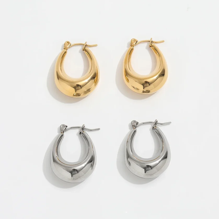 New Trendy Earring 18K Gold Plated Simplist Oval Hollow Hoop Earrings for Women Stainless Steel Earrings Wholesale - Image 6