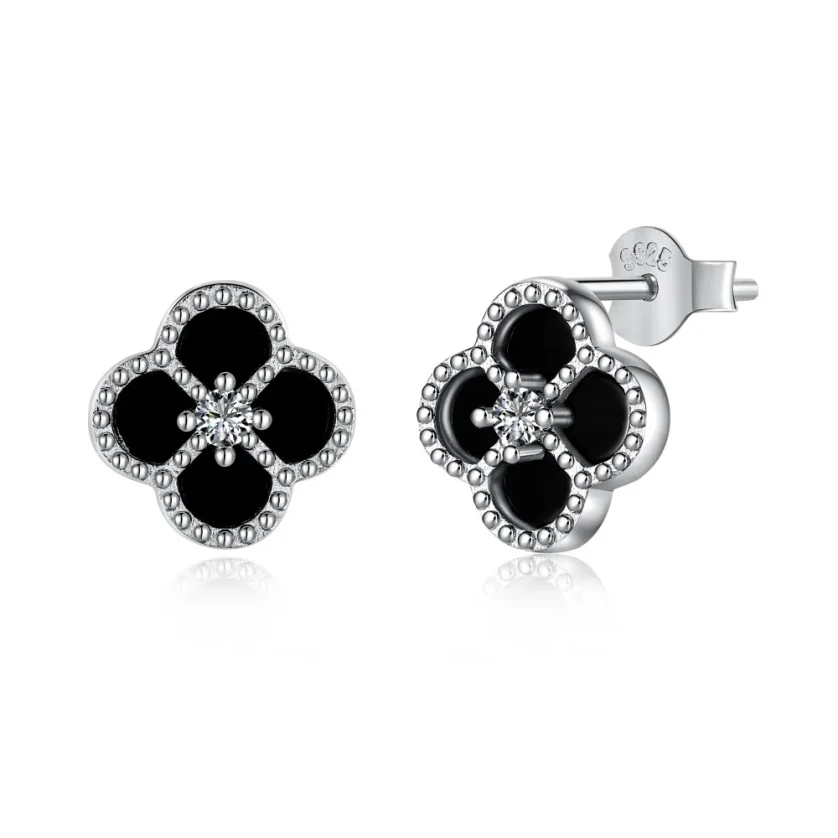 High Quality Trending Design 925 Sterling Silver Black Clover Earrings Jewelry Women Diamond Cubic Zirconia Earring Manufacturer - Image 6