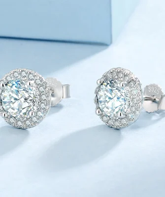 1.0CT 2.0CT Halo Lab Diamond White Gold Vermeil 925 Sterling Silver Studs Men Women Jewelry Round VVS GRA Moissanite Earring